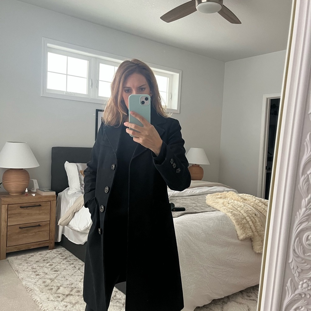 Vic Secret Classic Black wool winter Coat with Notched Lapel